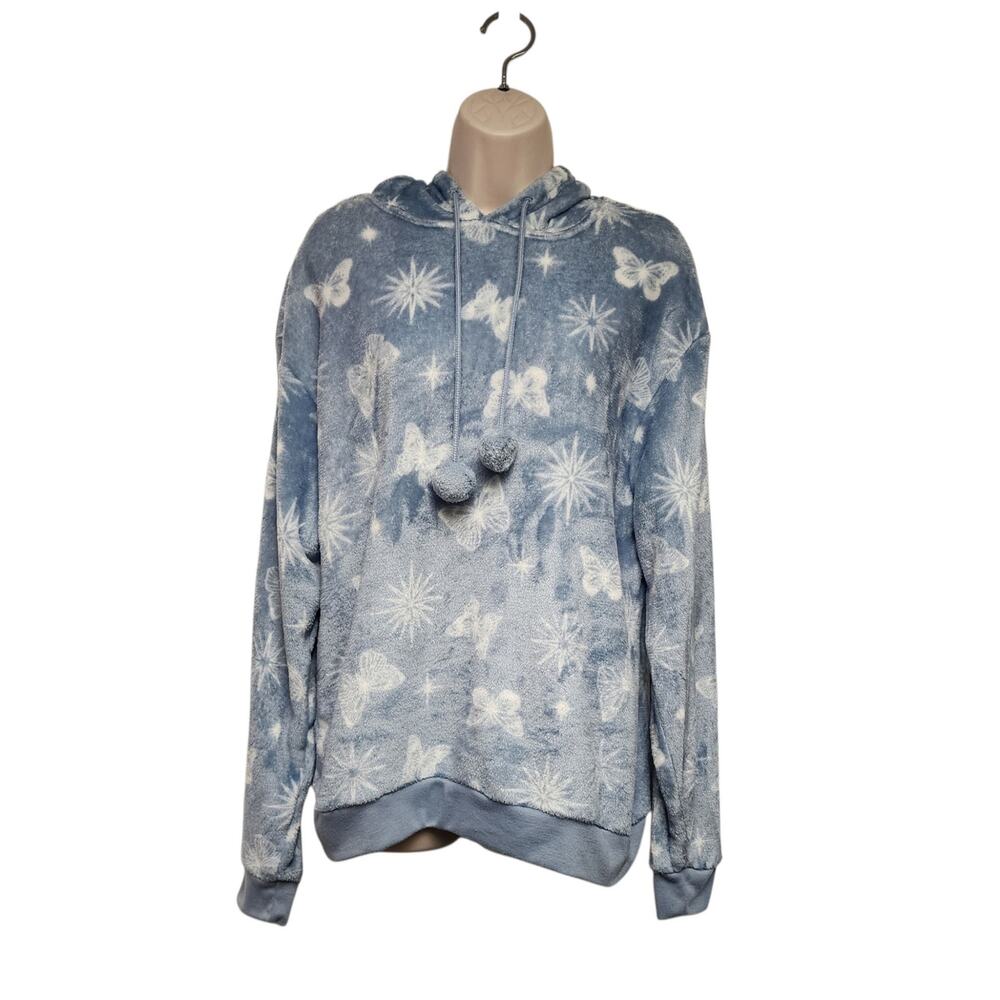 Cold Crush Fleece Hoodie Butterfly & Star Pattern Blue/White Size Large